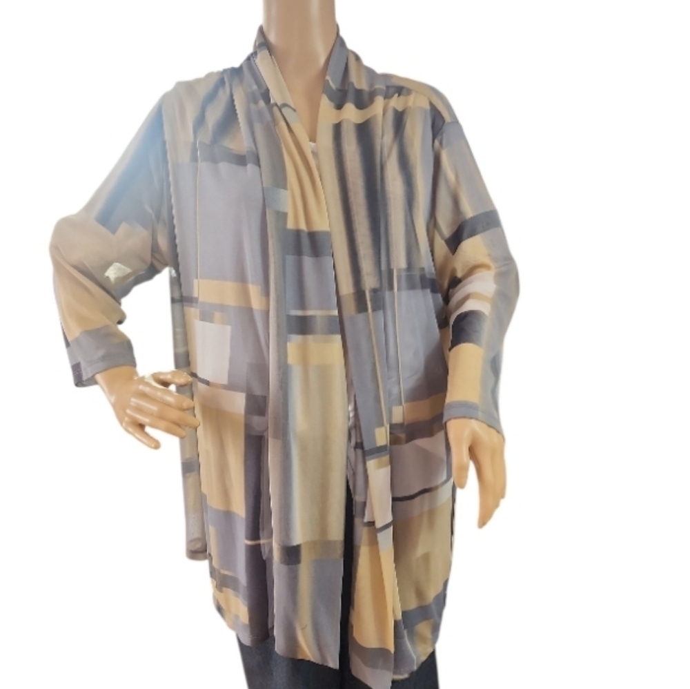Susan Graver Multicolor Geometric Cardigan Size Large